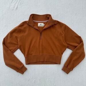 The Normal Brand Puremeso Skimmer Half Zip Jacket Womens S Brown Crop Sweatshirt